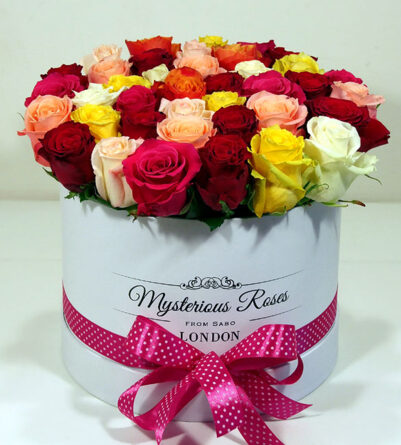 Liquor rose box - colored roses in a cylinder box (Small)