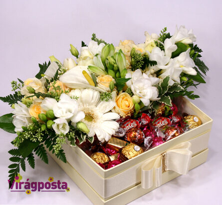 To my sweetheart! - Flower box with chocolates M