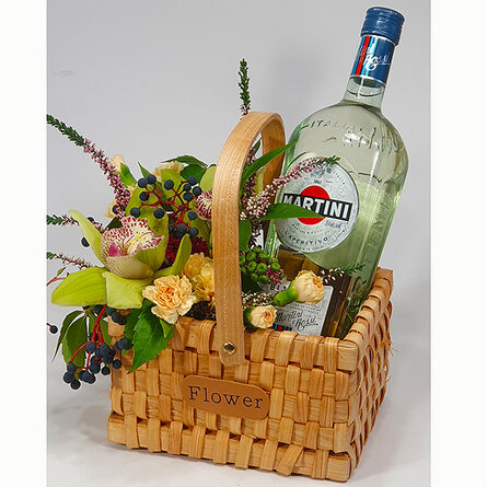 Flower basket with orchids and Martini