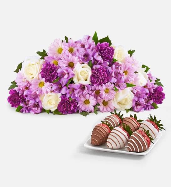 Lavender Garden & Drizzled Strawberries (Lavender Garden Bouquet Only & 6ct Gourmet Drizzled Strawberries)
