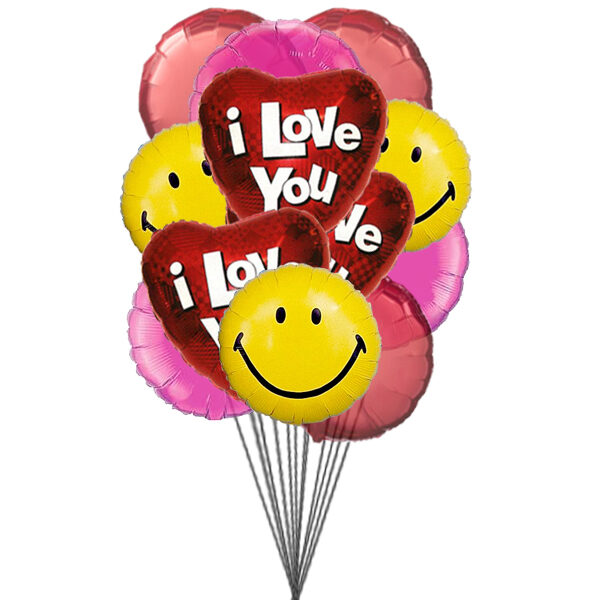 Red and pink heart balloons (6 Latex Balloons and 6 Mylar Balloons)