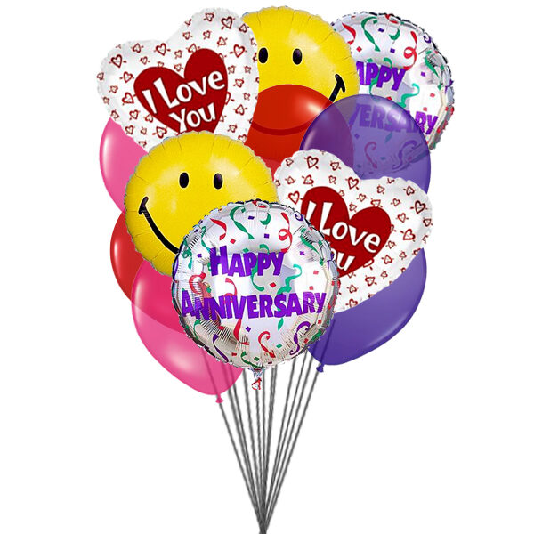 I love you anniversary balloons (6 Latex Balloons and 6 Mylar Balloons)