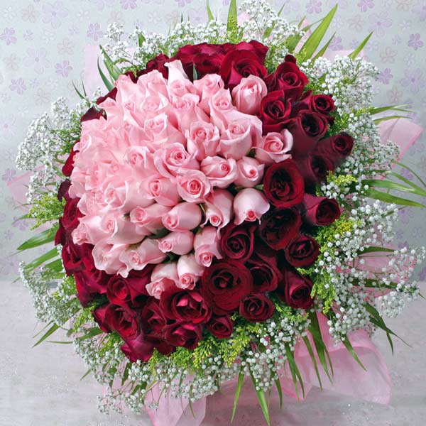 99 Roses  39 Peach 60 Red Handbouquet