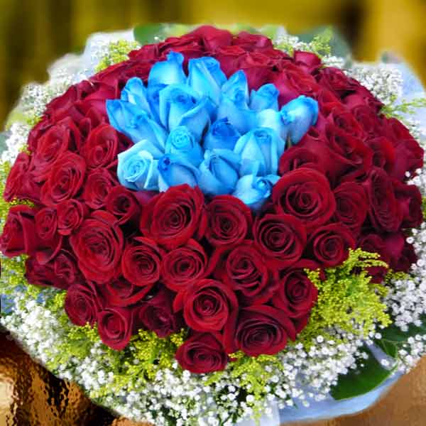 99 Roses  80 Red And  19 Blue Hand Bouquet