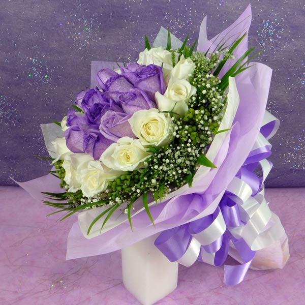 24 Roses  12Purple 12White Hand Bouquet