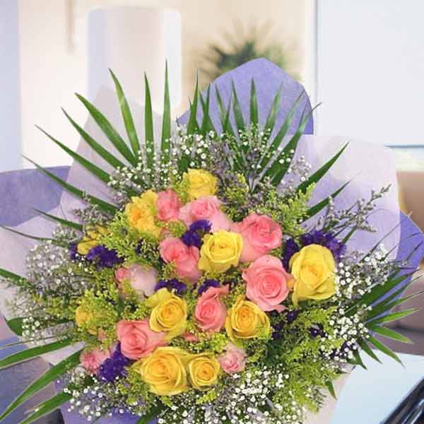 20 Roses  10 Yellow 10 Peach Handbouquet