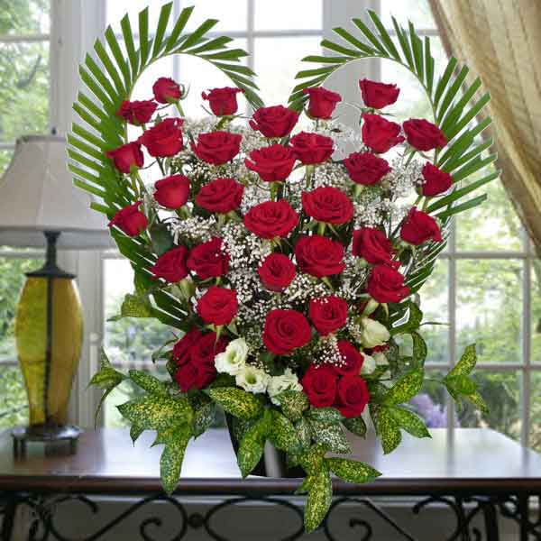 36 Red Roses Heart-Shape Table Arrangement