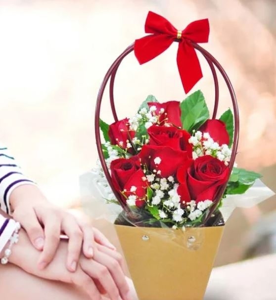 6 Red Roses in Portable Paper Bag
