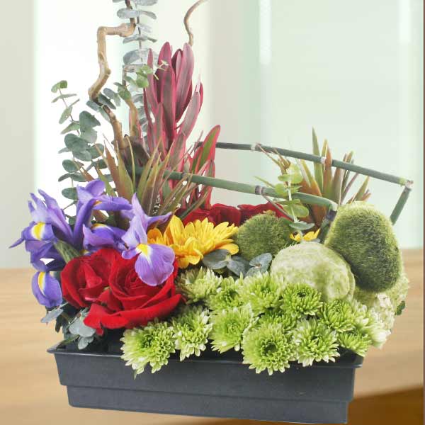 Iris And  Roses Table Arrangement