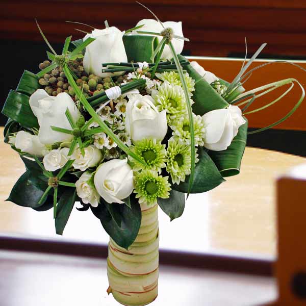 6 White Roses Small Special Standing Bouquet