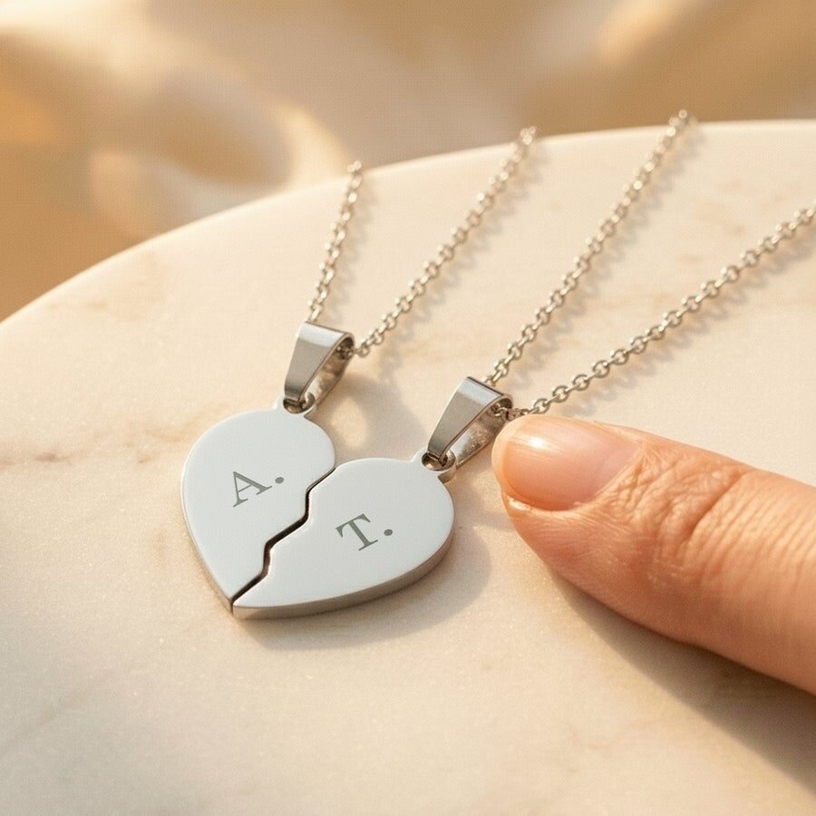 Engraved Broken Heart Necklace
