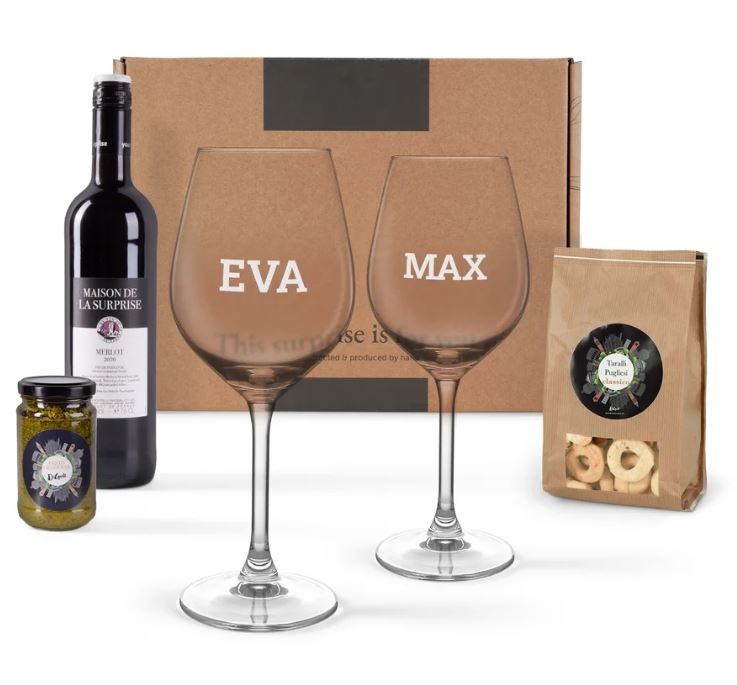 Wine package with engraved glasses (white)