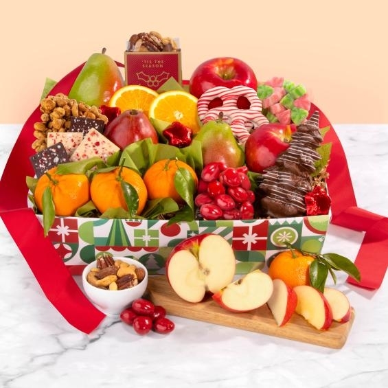 Holiday Chocolate, Nuts and Fresh Fruit Gift Basket