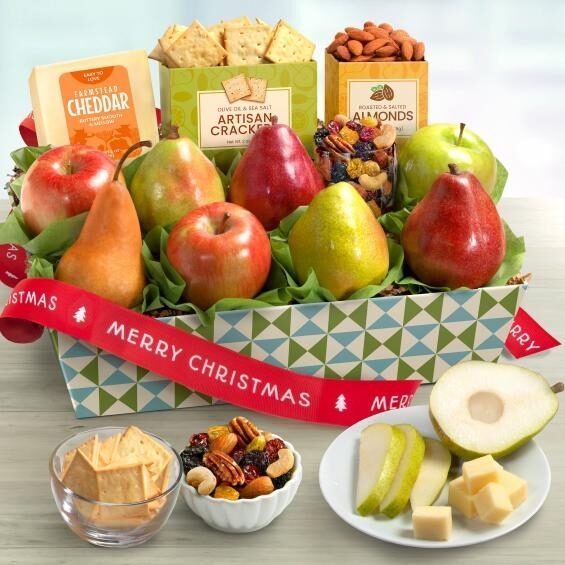 Merry Christmas Cheese and Nuts Classic Fruit Basket