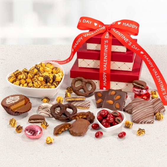 Valentines Day Chocolate, Caramel And Crunch Gift Tower