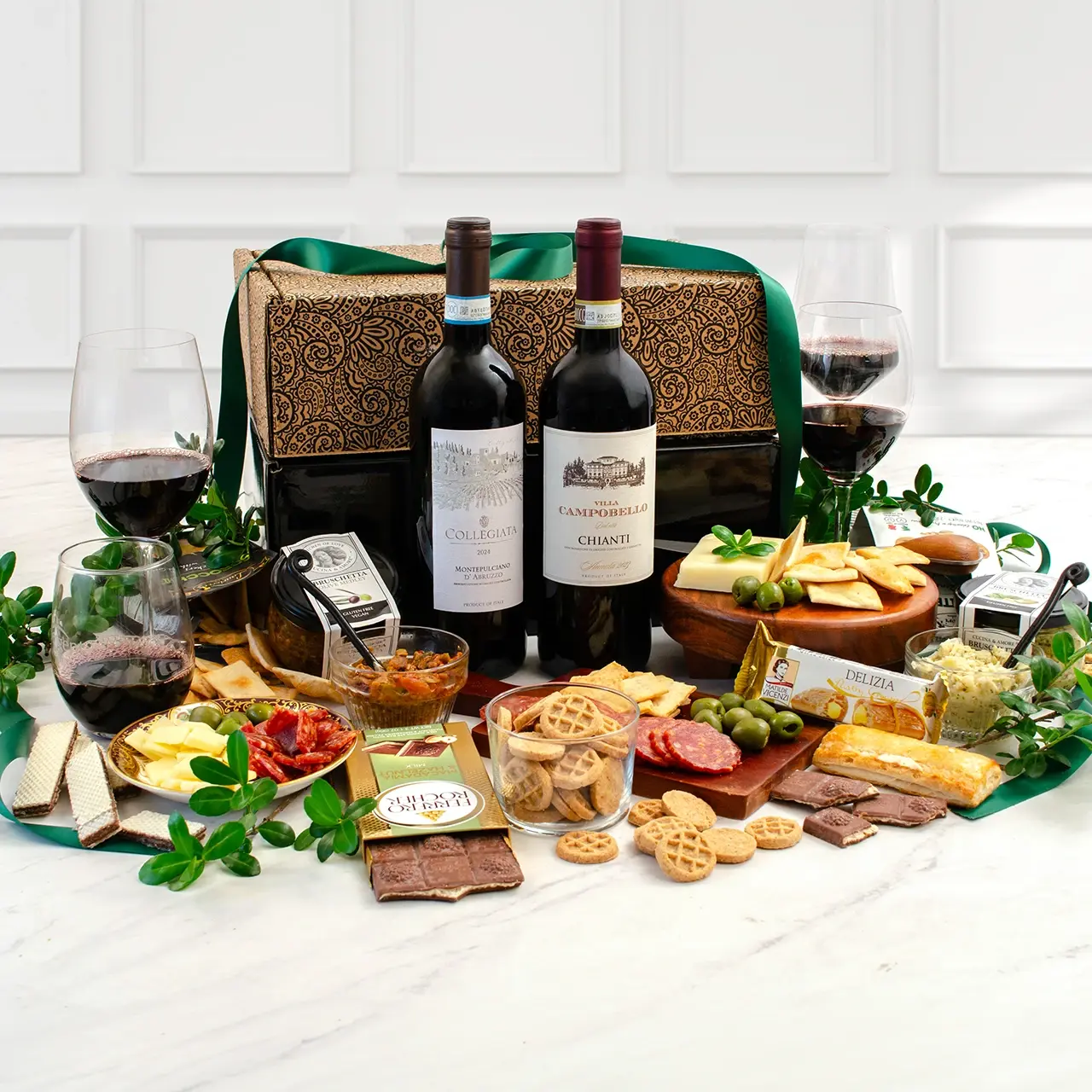 Taste of the Old Country Italian Wines & Antipasto Gift Box Bundle