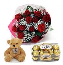 Red Roses, Ferrero Rocher and Teddy Bear