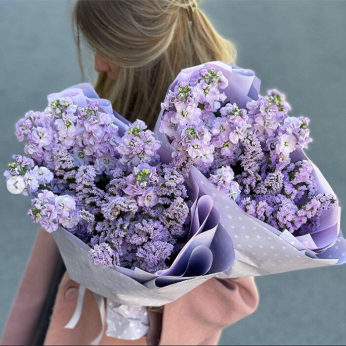 Lilac Matthiola bouquet with limonium