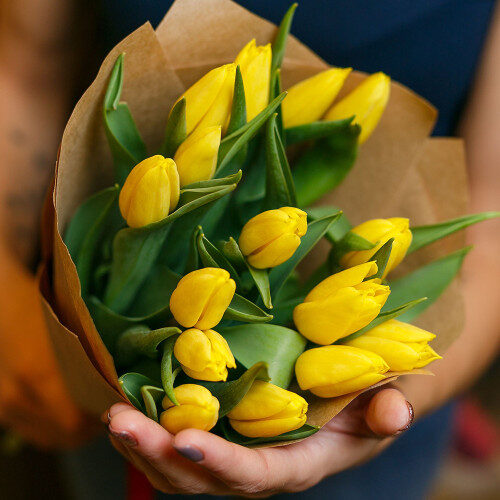 Yellow Tulips in Original Wrapping (from 9 stems)