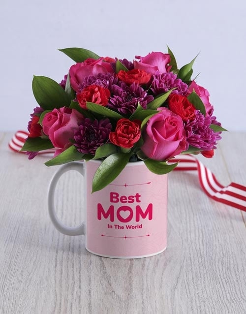 Pretty Purple And Pink Best Mom Floral Mug