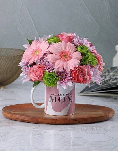 Mothers Day Pink Flowers In A Mug