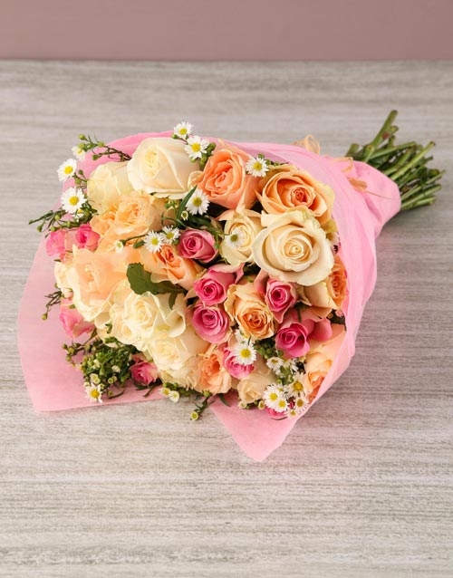 Pretty Pastel Mixed Roses Bouquet
