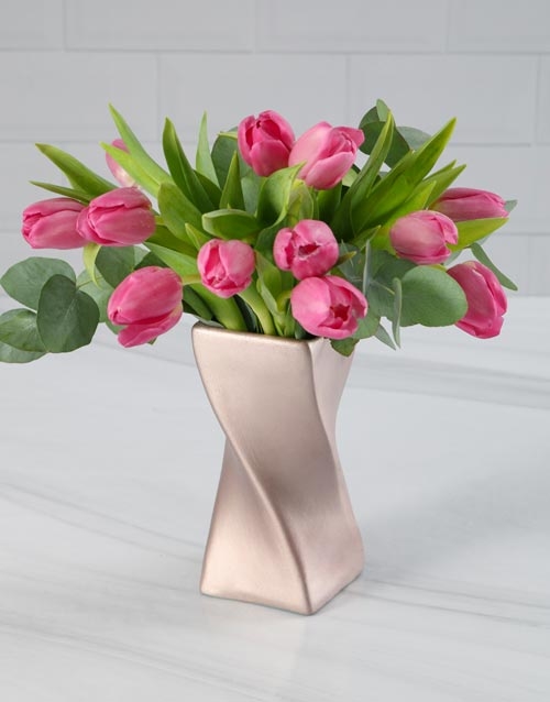 Treasurable Tulips In Twisty Vase