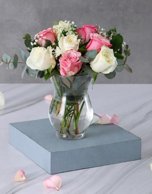 Precious Pink And White Rose Arrangement