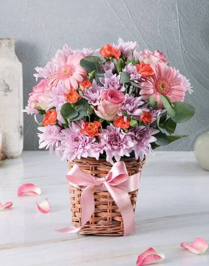 Basket of Happiness With Mixed Flowers