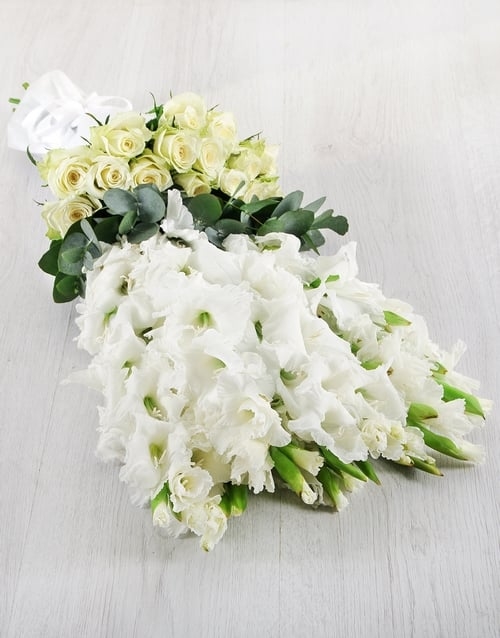 White Gladiolus and Rose Bouquet