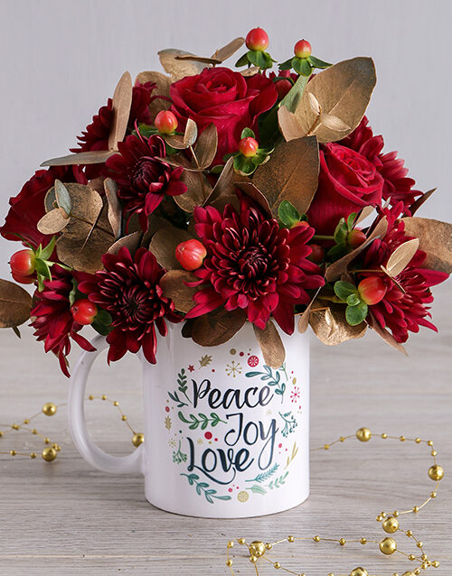 Golden Red Spray Mug Arrangement