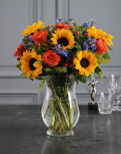 Mixed Sunflower and Rose Vase