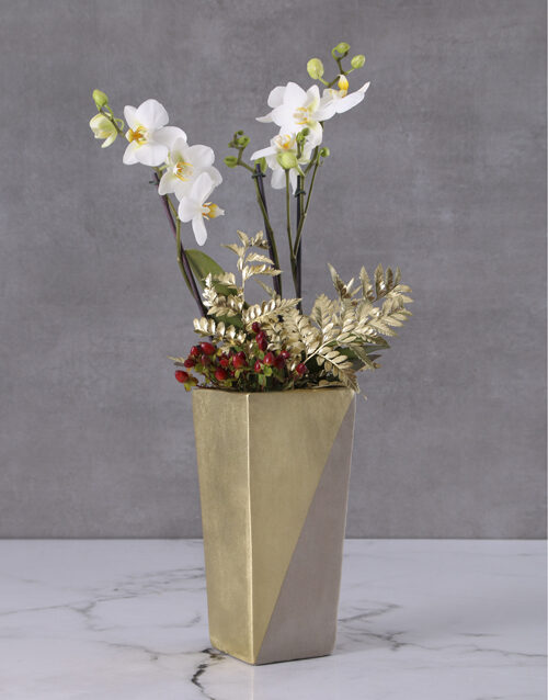 Opulent Orchids In Gold Vase (Standard)