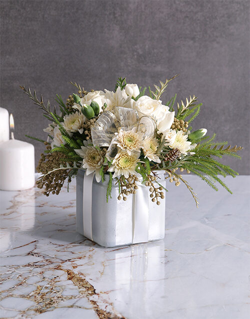 Radiant White Florals in Square Vase