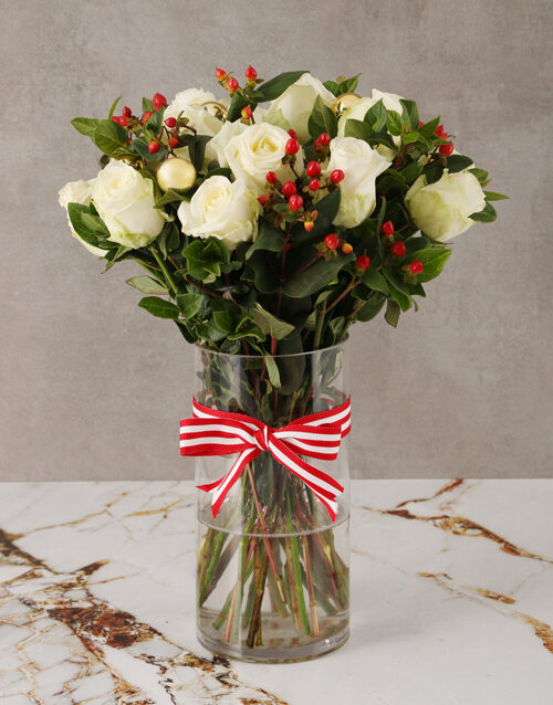 Tis The Season White Rose Bouquet (Standard)
