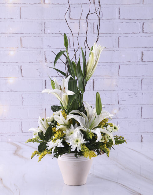 Elegant Lilies In Ceramic Pot (Casablanca)
