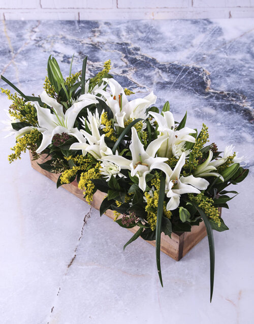 Rustic Lilies In Wooden Crate (Stargazer)