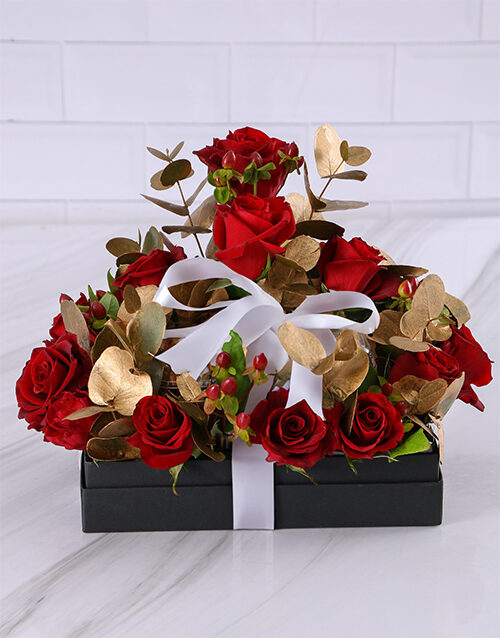 Sophisticated Red Rose Box Arrangement