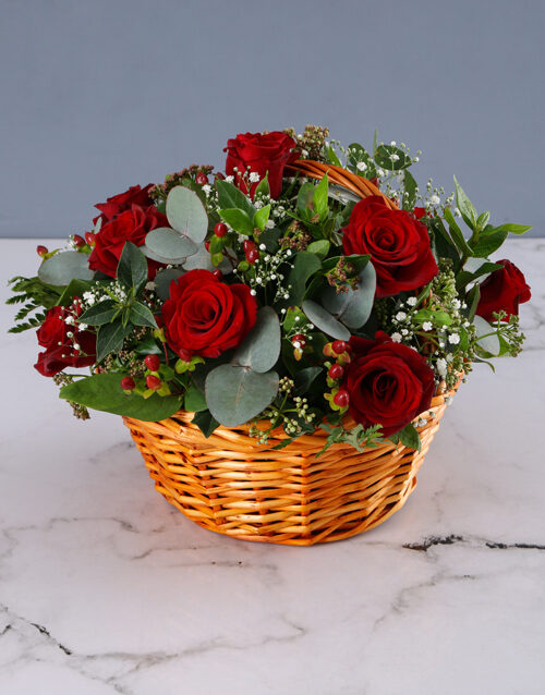 Amazing and Alluring Red Rose Basket