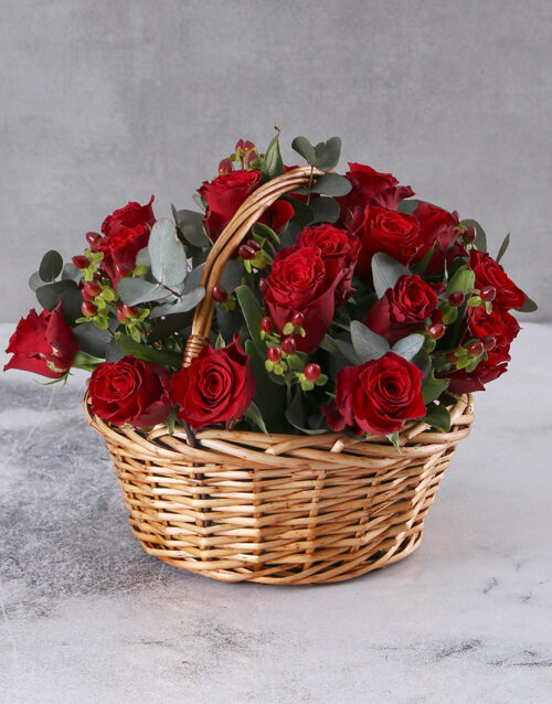 Radiant And Bright Red Rose Basket