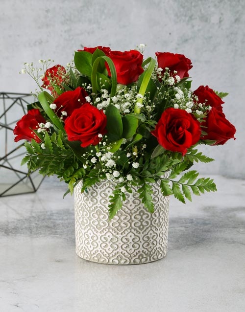 Sensual Grey Pot Rose Arrangement