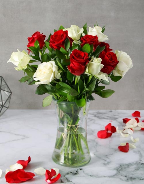 Romantic Red And White Rose Arrangement (12 Roses)