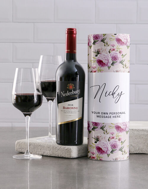 Personalised Peony Wine Tube (Nederburg)