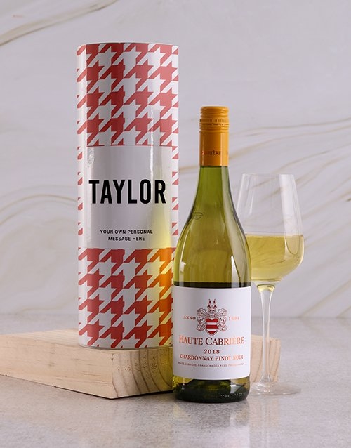 Personalised Pink Houndstooth Wine Tube