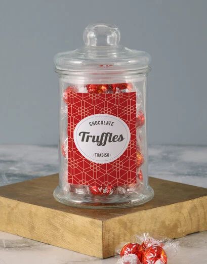 Personalised Red Pattern Lindt Candy Jar (STANDARD)