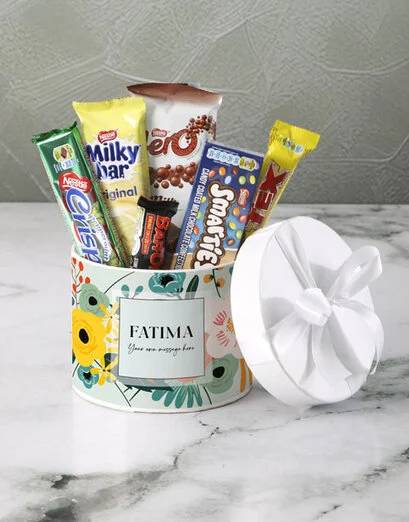 Personalised Floral Nestle Chocs Hat Box (Standard)
