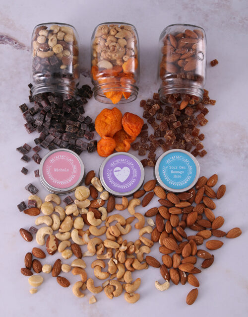 Personalised Happy Heart Fruit n Nut Jar Trio