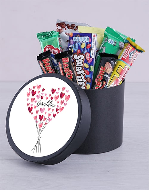 Personalised Bunch of Hearts Hat Box (Cadbury Choc)