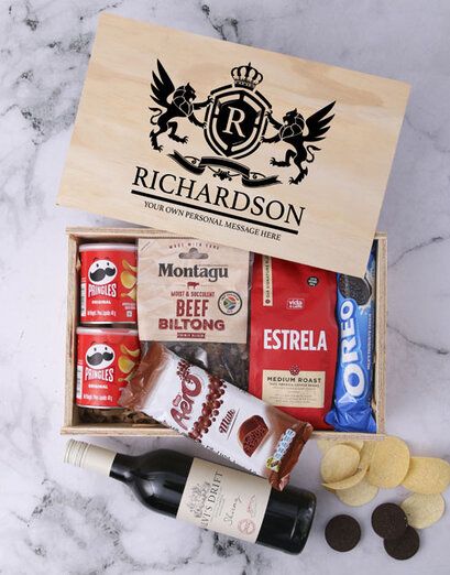 Personalised Coat of Arms Man Crate (Snacks)