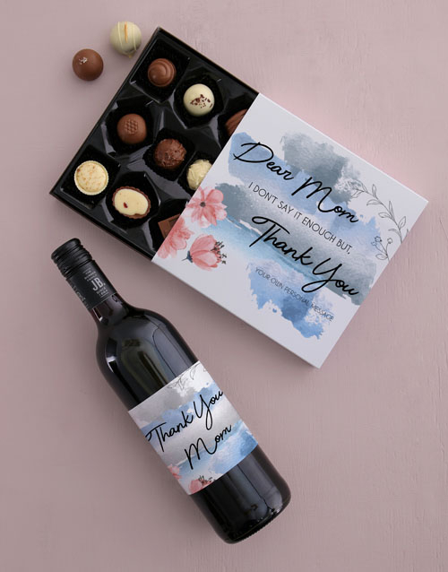 Personalised Thank You Mom Choc and Wine Combo
